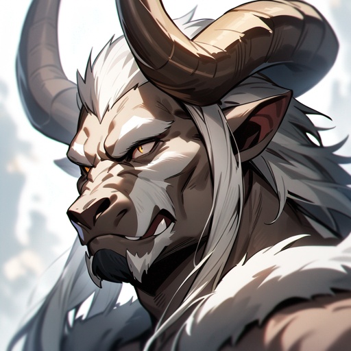 monk male minotaur whiter skin not human face with longer horns portrait