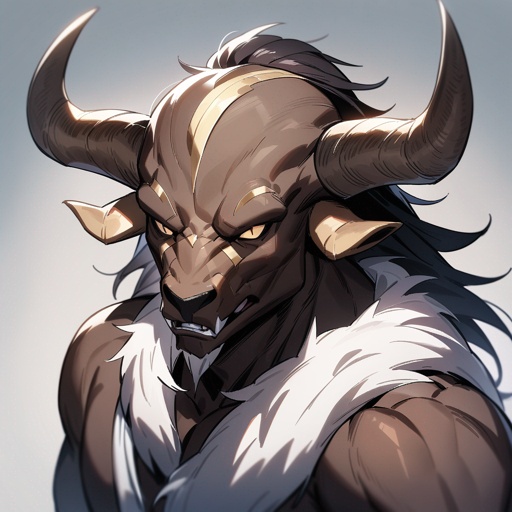 monk male minotaur whiter skin not human face with longer horns full body portrait