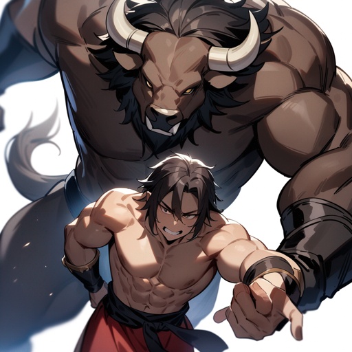 monk male minotaur with one prostetic hand