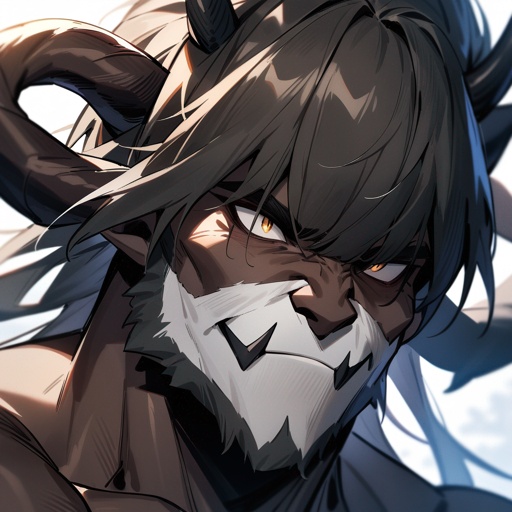 monk male minotaur whiter skin not human face with longer horns portrait