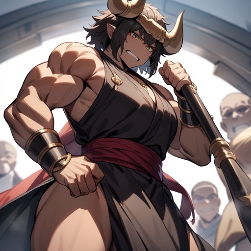 monk minotaur with one prostetic arm