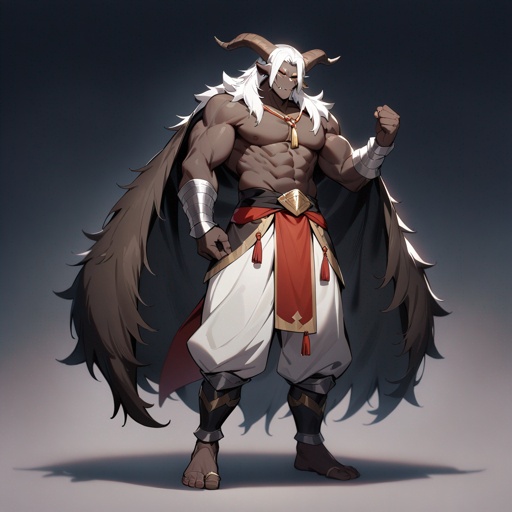 monk male minotaur whiter skin not human face with longer horns full body 