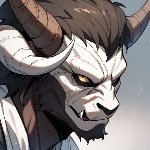 monk male minotaur whiter skin not human face with longer horns portrait