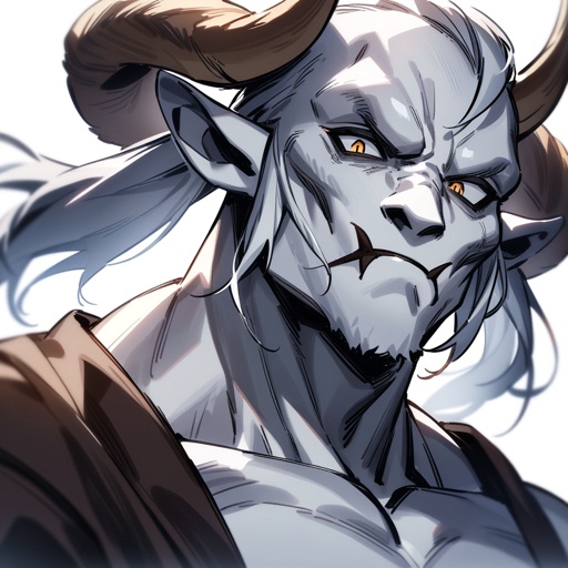 monk male minotaur white skin with longer horns portrait