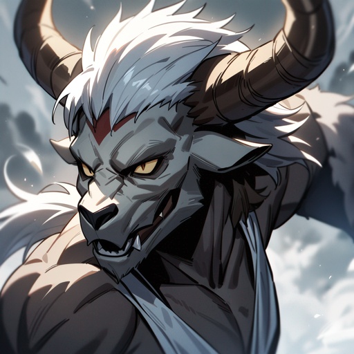 monk male minotaur whiter skin not human face with longer horns full body portrait