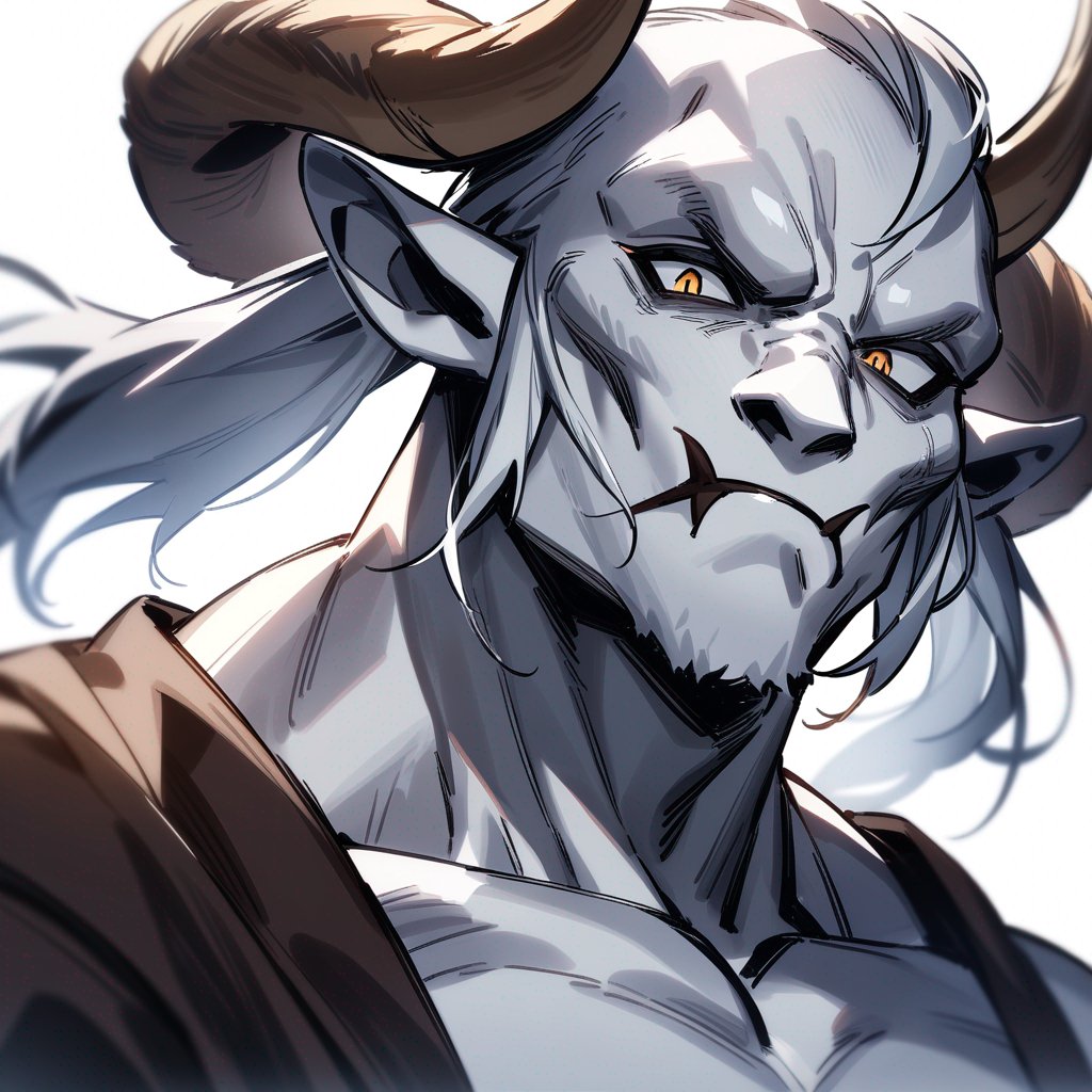 monk male minotaur white skin with longer horns portrait