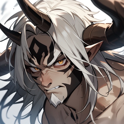 monk male minotaur whiter skin with longer horns portrait