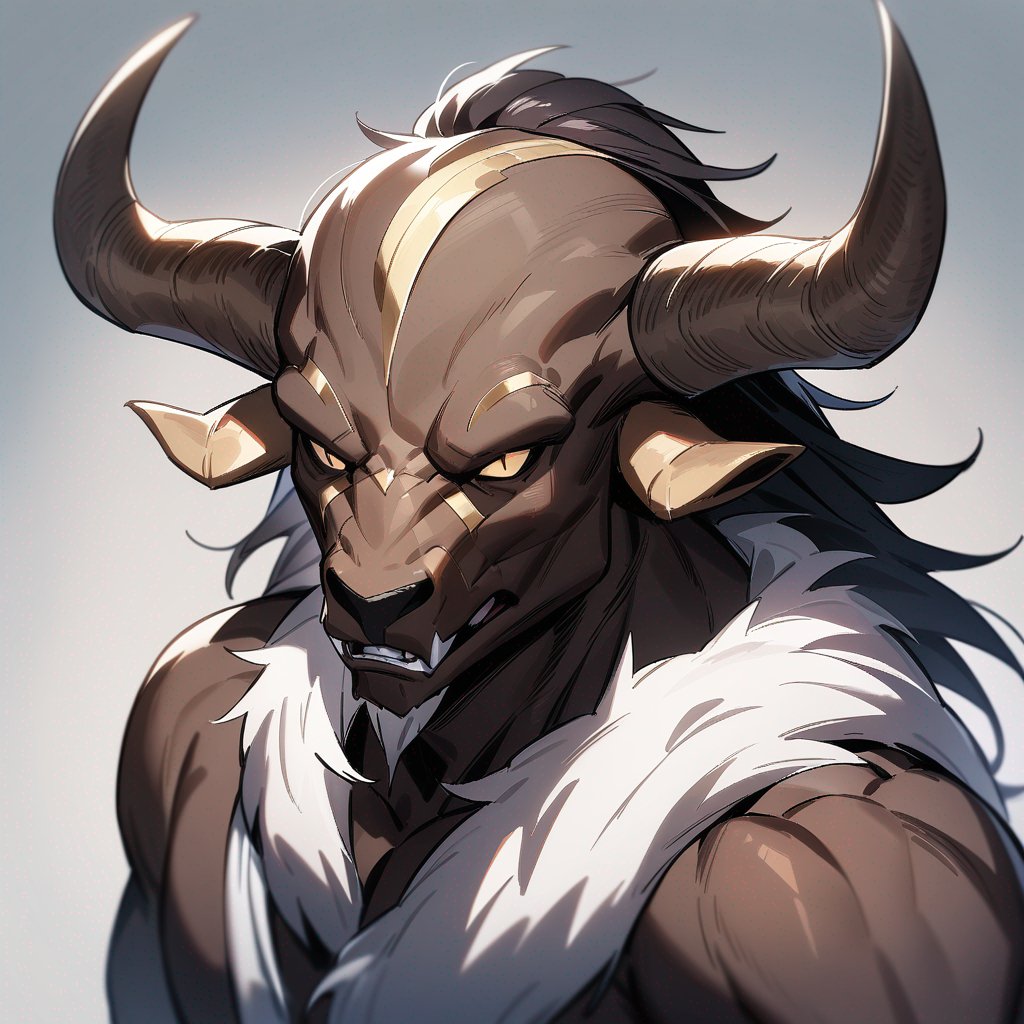 monk male minotaur whiter skin not human face with longer horns full body portrait