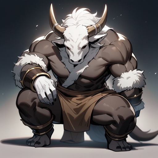 monk male minotaur, whiter skin, no human face, with longer horns, full body 